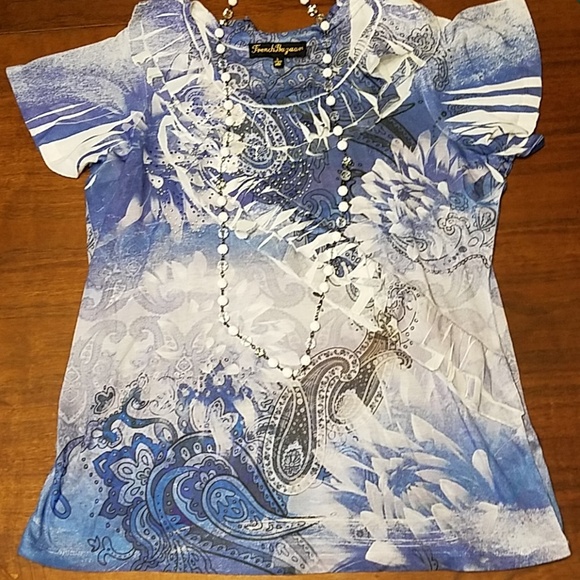 👸👚 #018 French Bazaar Ruffled Top Size L - Picture 1 of 8